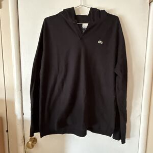 Lacoste Long Sleeve Cotton Knit Hoodie Pullover Black Crocodile | 7 (XL)
